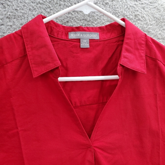 Jessica London Blouse Top Split Neck Tunic Shirt Plus Size 16W Collared Red - Picture 6 of 11